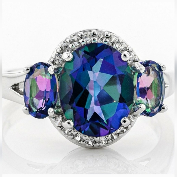 Bangkok Ratnaraj Jewelers Jewelry - Spellbinding Prismatic blue Petalite trilogy ring in solid sterling silver